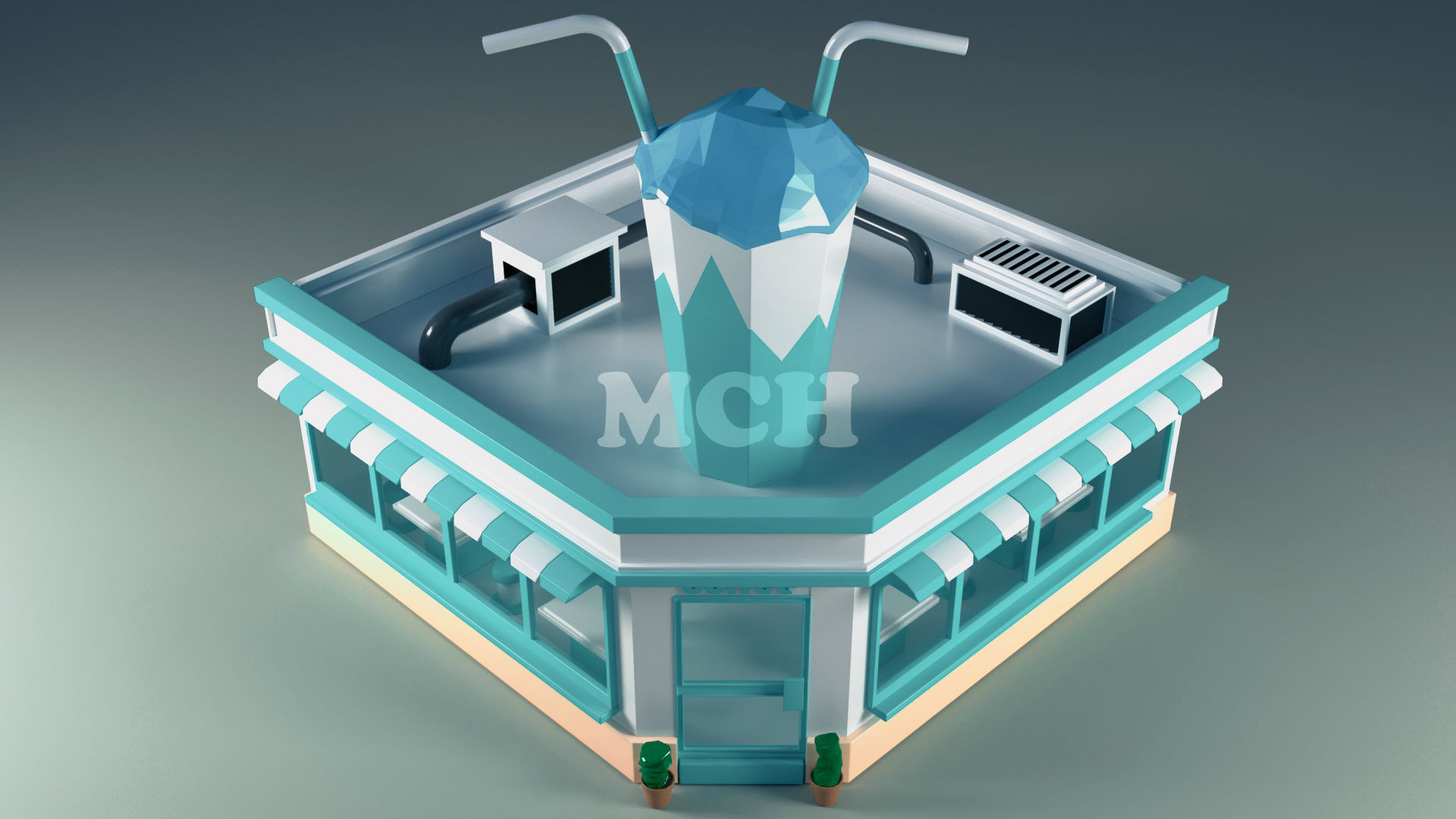 Coffee Shop Low-poly 3D model_4