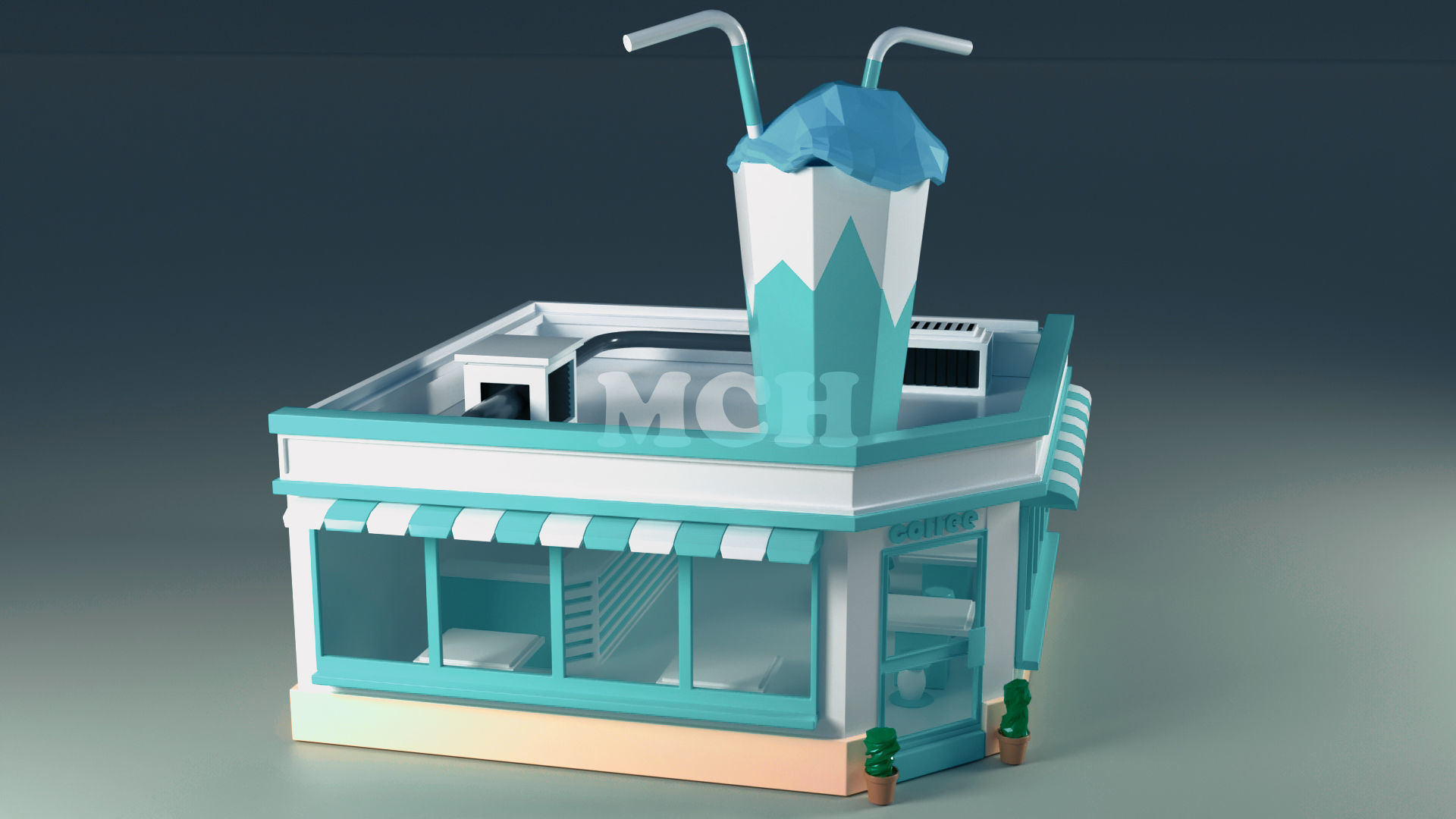 Coffee Shop Low-poly 3D model_2