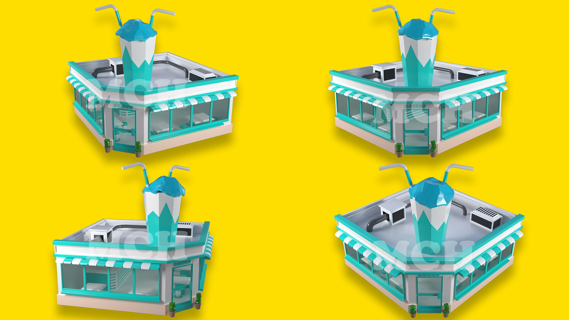 Coffee Shop Low-poly 3D model_1