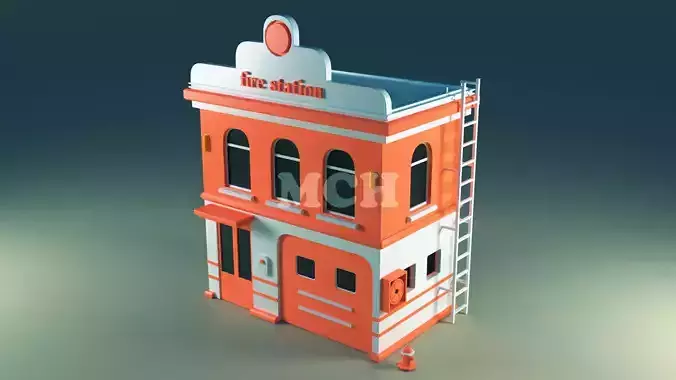 Fire Station Low-poly 3D model
