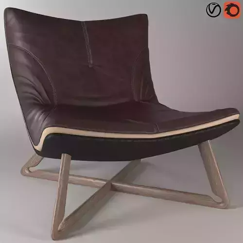 ArmChair leather lounge chair with wooden legs