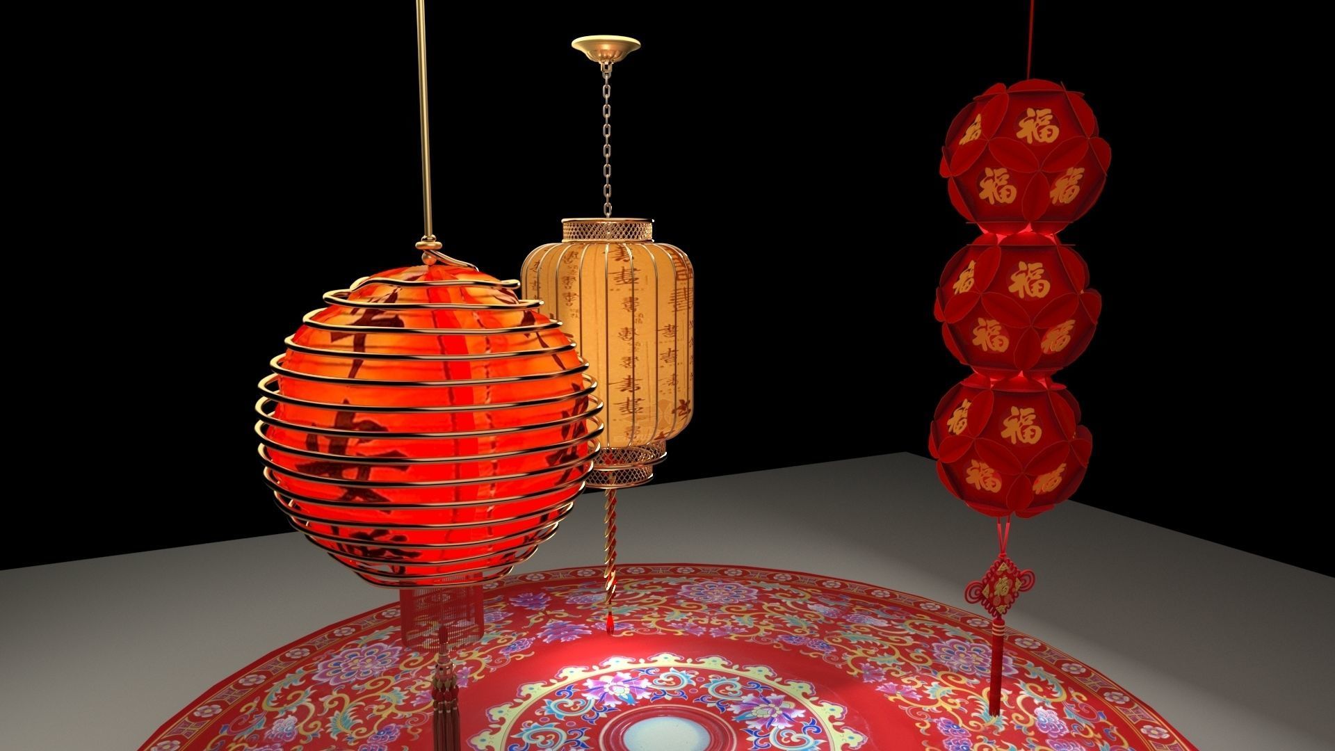 Chinese Red Lantern 3D model_4