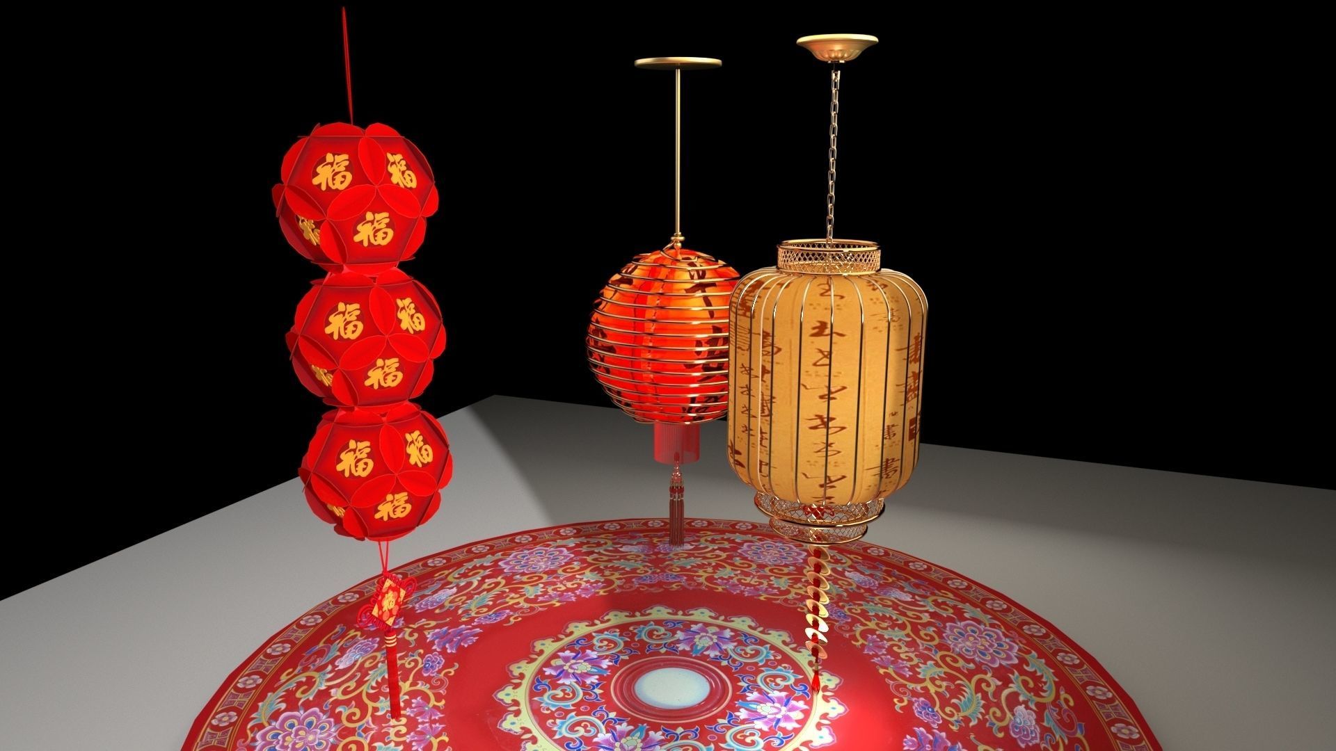 Chinese Red Lantern 3D model_1