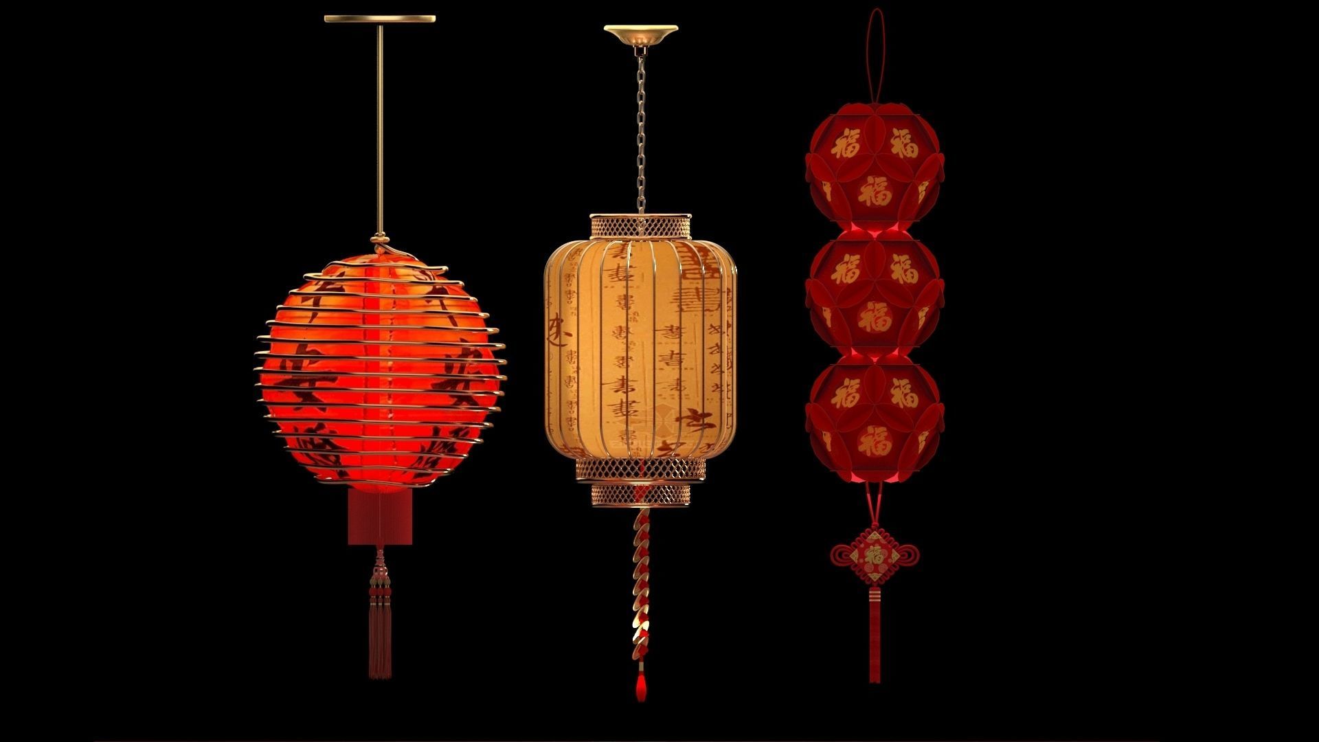 Chinese Red Lantern 3D model_2