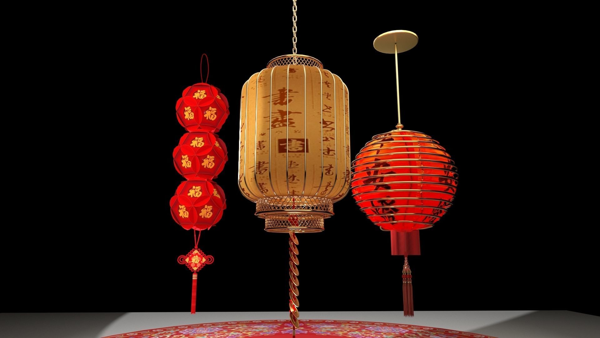 Chinese Red Lantern 3D model_3