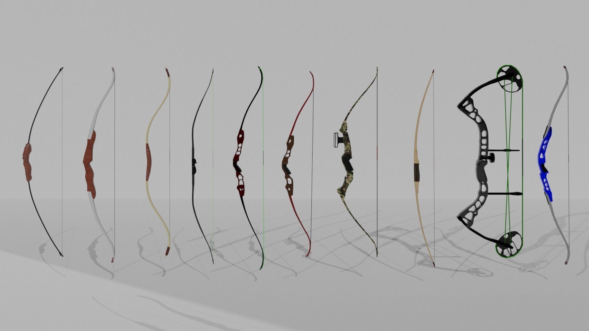 Pro 9 Rigged Bow Pack For UnrealEngine4 Unity DAE and X3D Low-poly 3D model_1