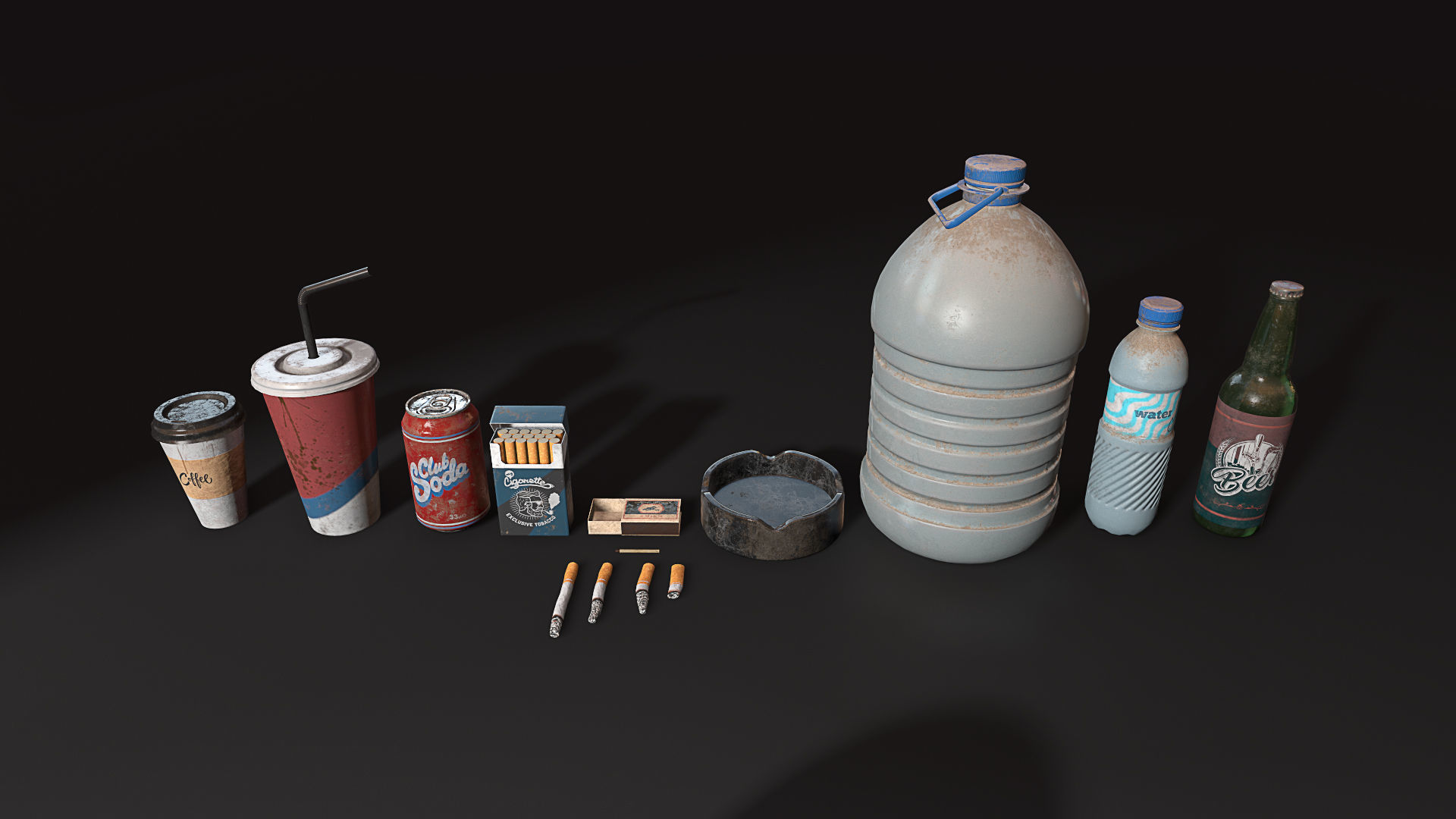 Trash Set PBR Game Ready box Low-poly 3D model_5
