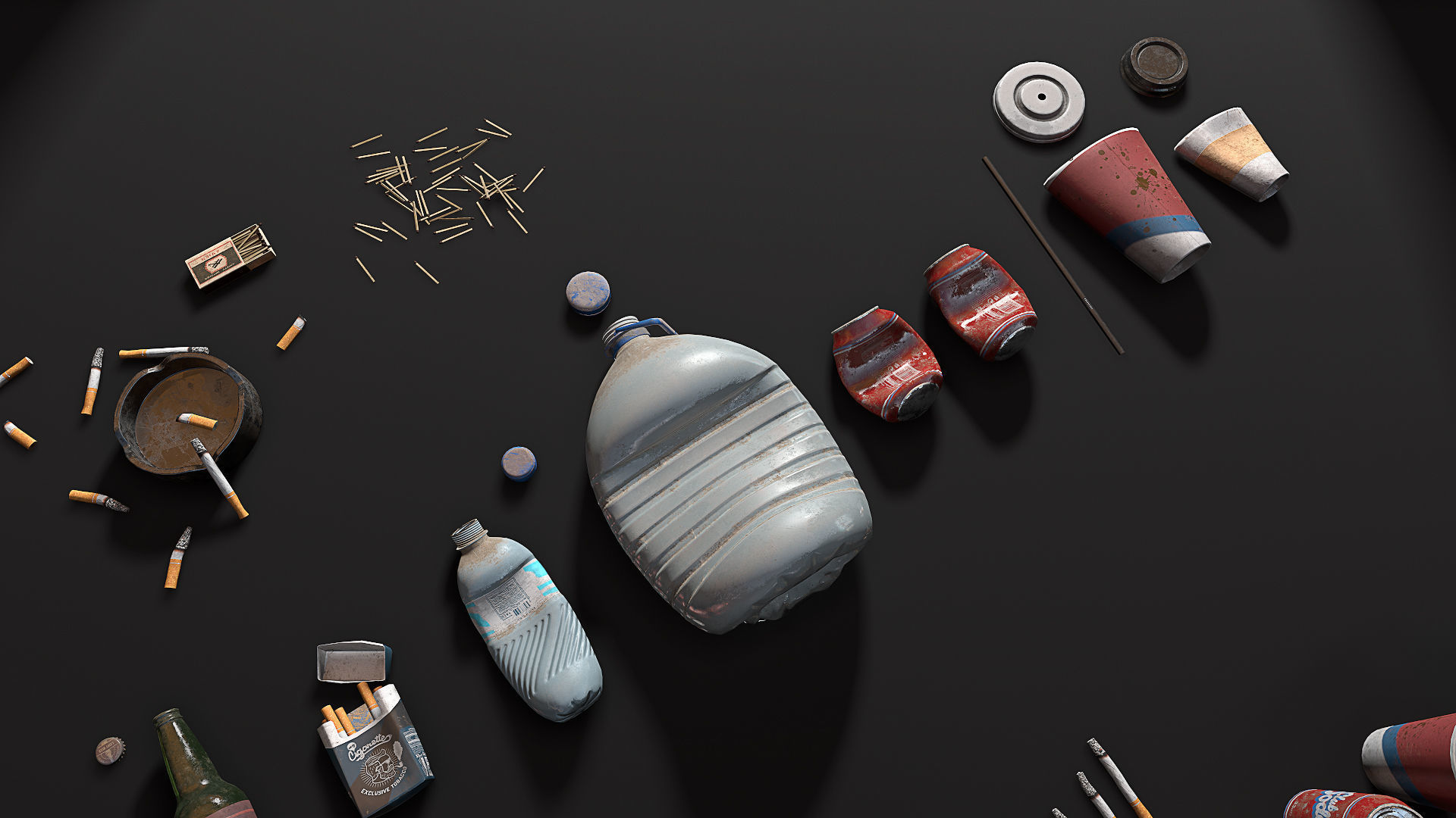 Trash Set PBR Game Ready box Low-poly 3D model_3