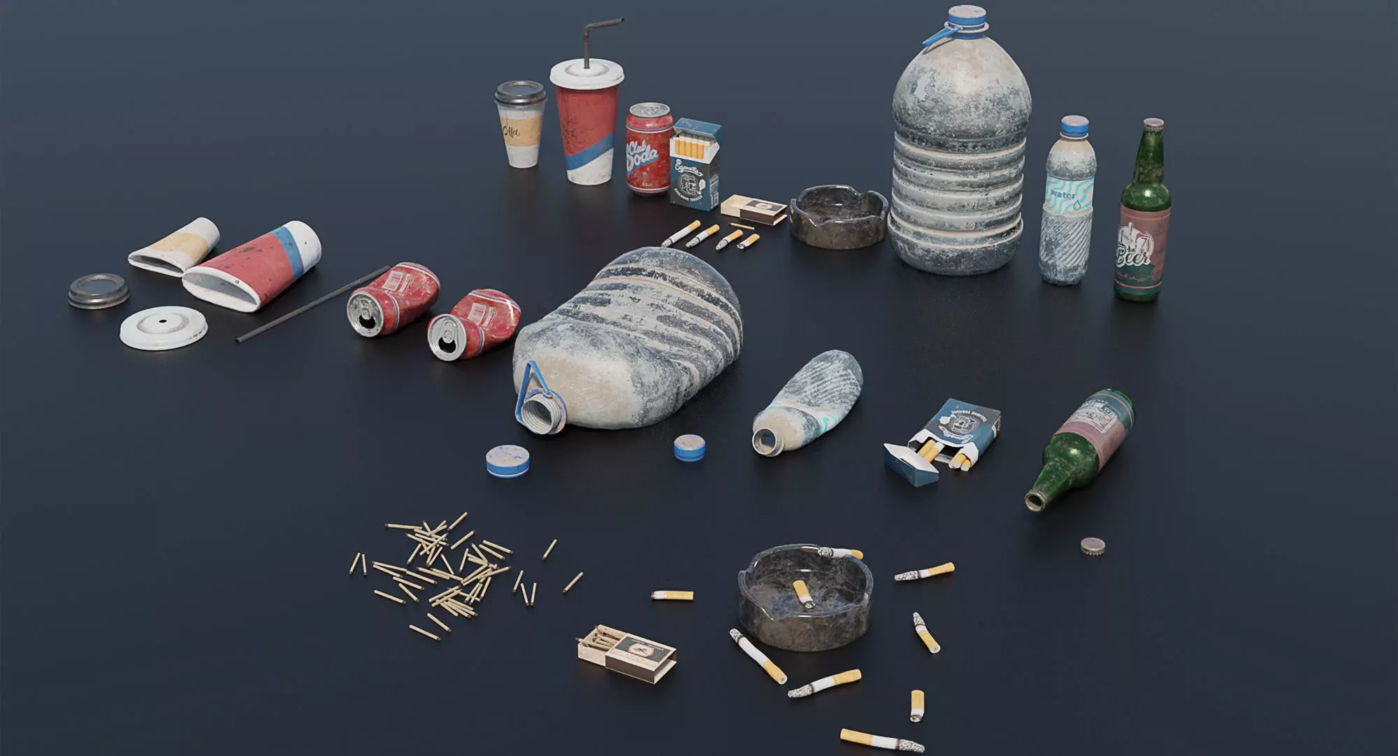 Trash Set PBR Game Ready box Low-poly 3D model_0