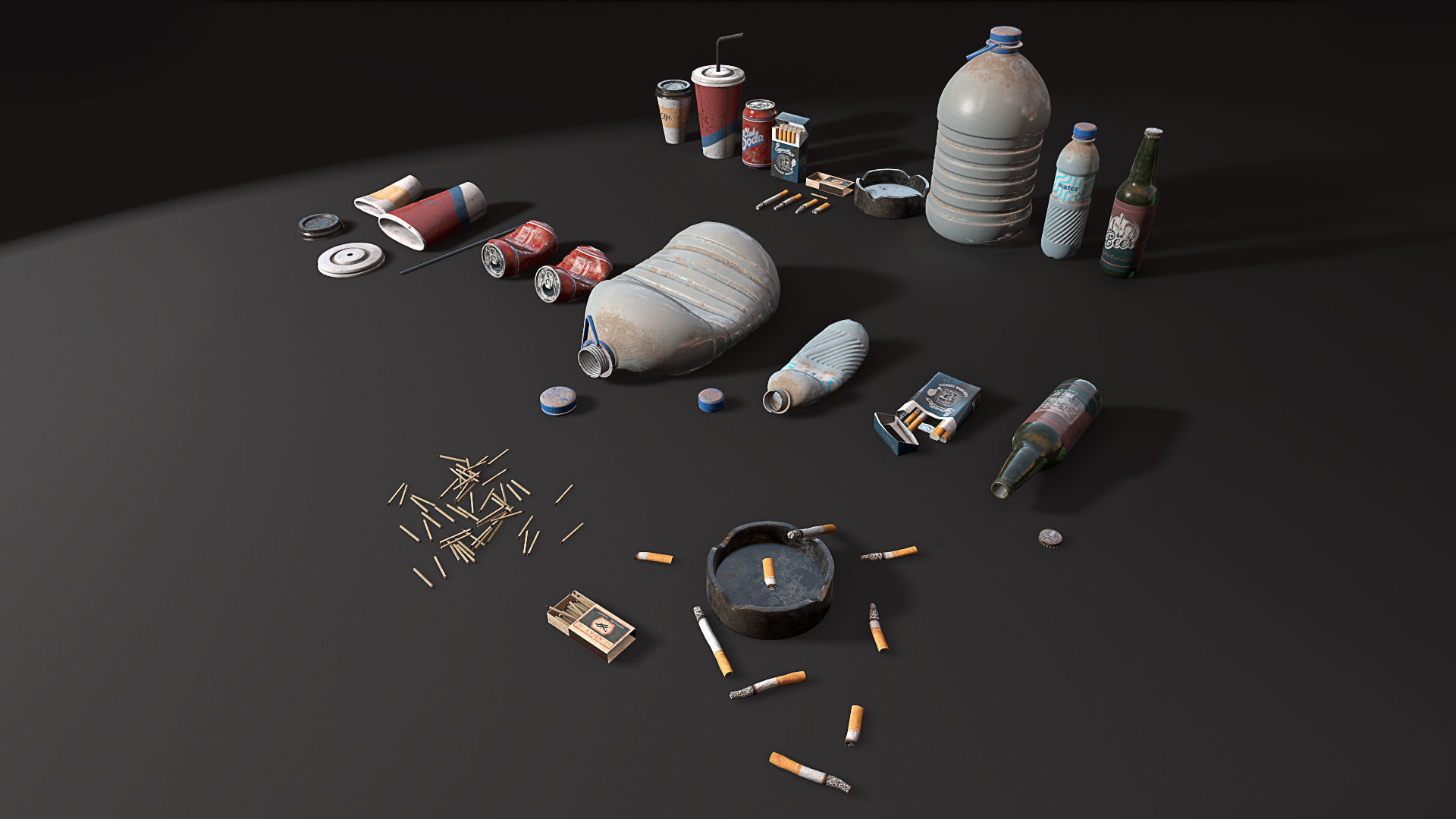 Trash Set PBR Game Ready box Low-poly 3D model_2