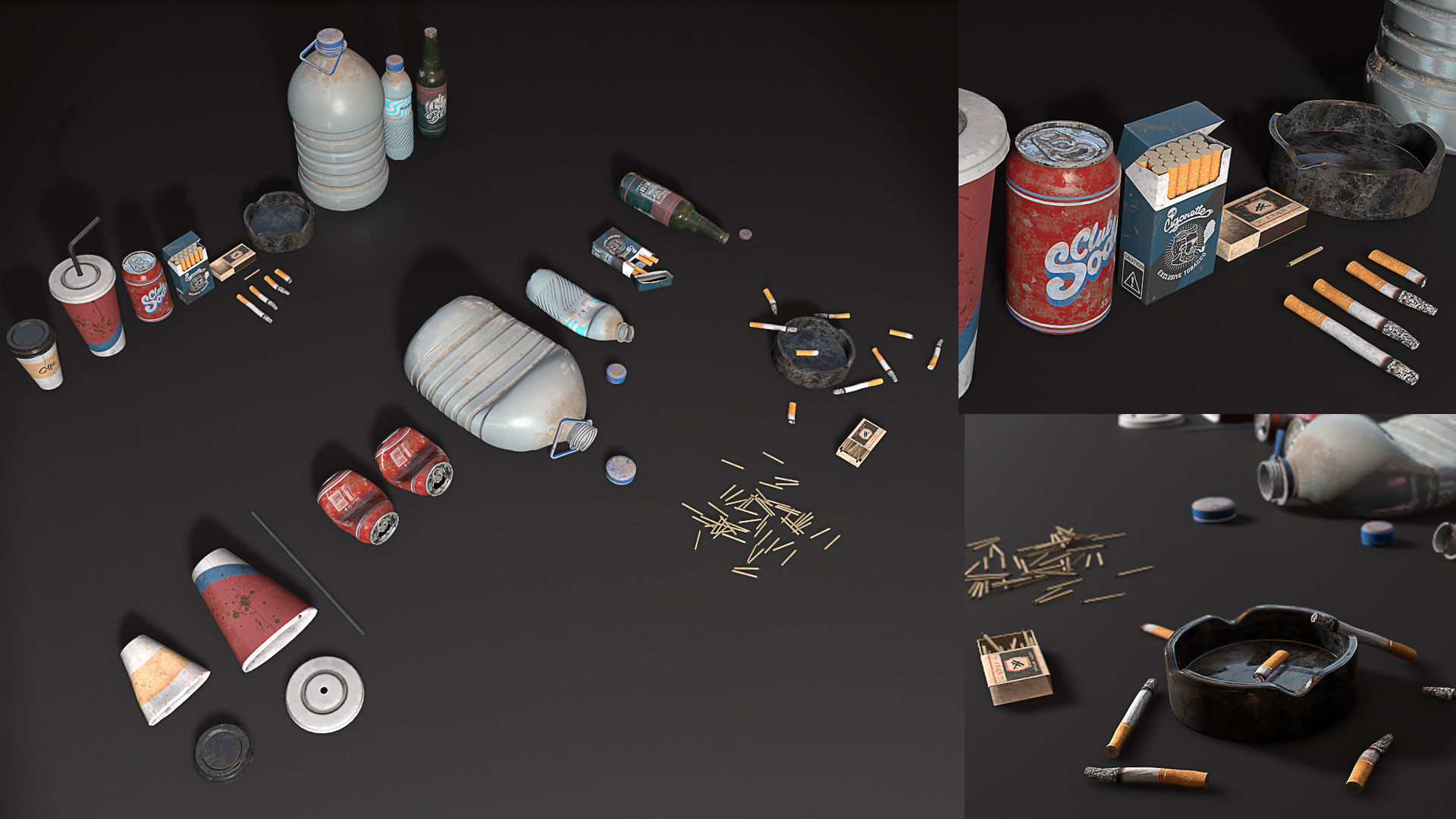 Trash Set PBR Game Ready box Low-poly 3D model_1
