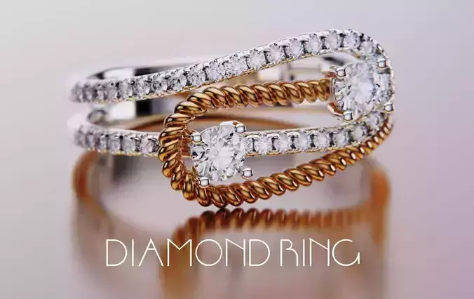 Two Diamond Stone Knot Round Cut Ring