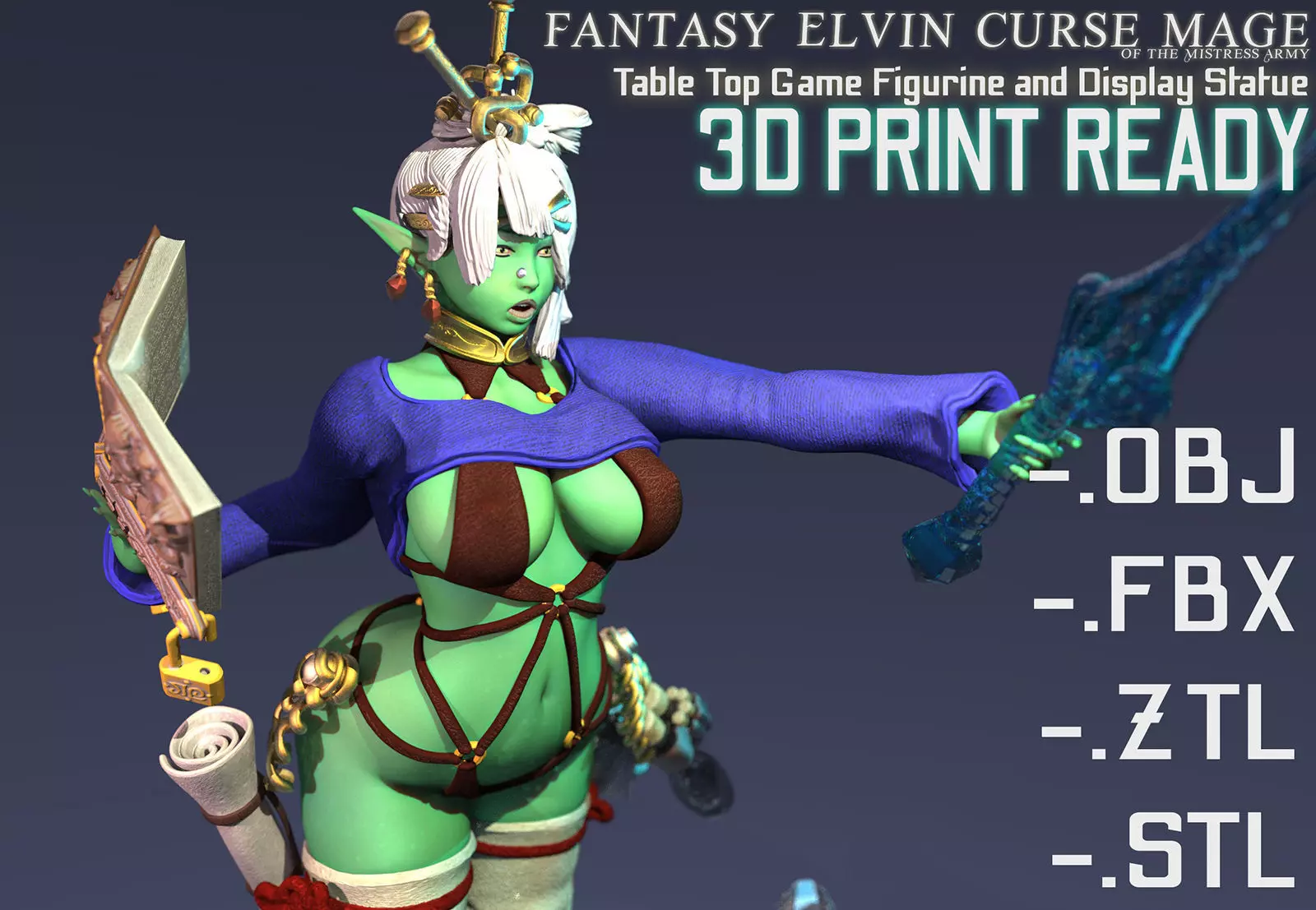 Fantasy 3D Print Pin Up Tabletop Figurine - Mistress Army Mage 3D print model_0
