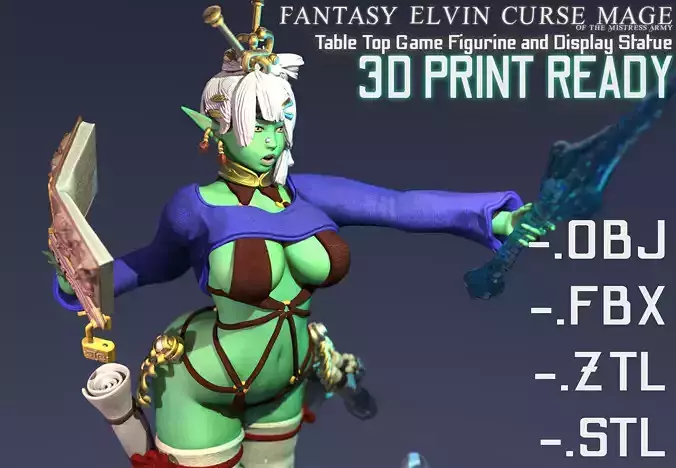 Fantasy 3D Print Pin Up Tabletop Figurine - Mistress Army Mage 3D print model