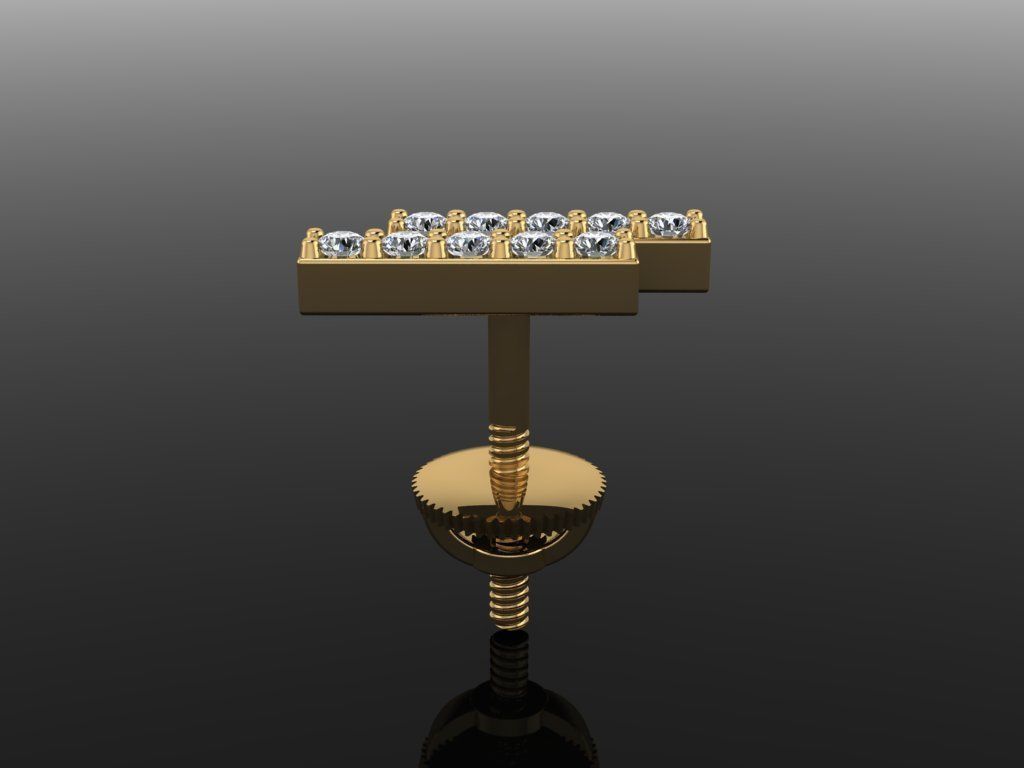 Double Diamond  Uneven Bar Earring 3D print model_3