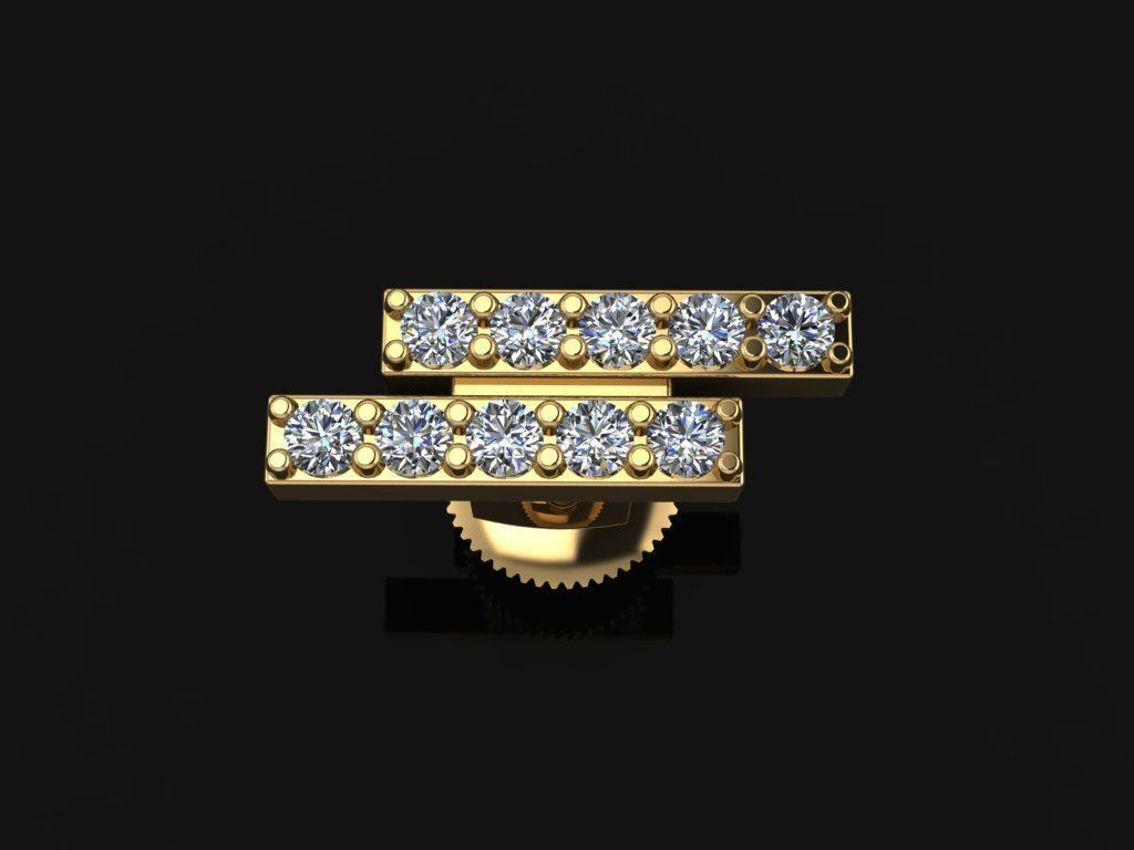 Double Diamond  Uneven Bar Earring 3D print model_5