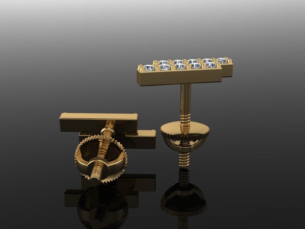 Double Diamond  Uneven Bar Earring 3D print model_2