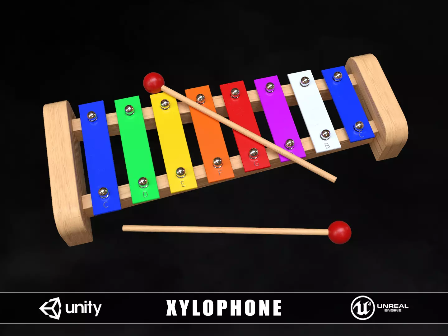 Xylophone Toy Low-poly 3D model