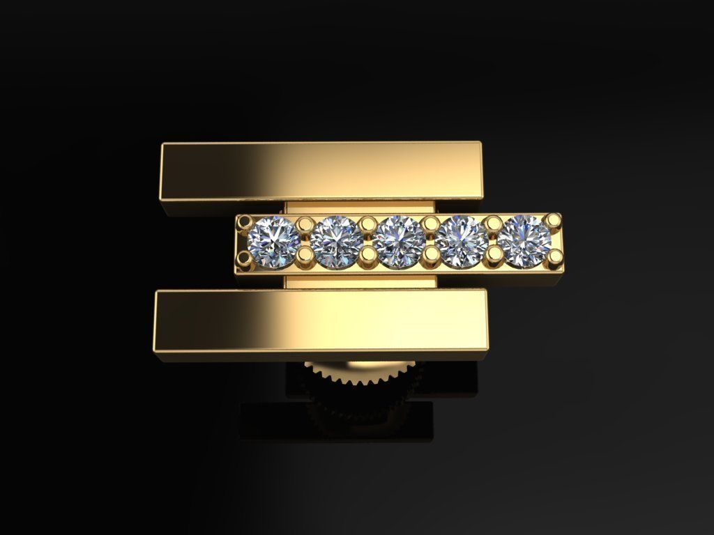 Triple Diamond Row Uneven Bar Earring 2nd Concept 3D print model_4