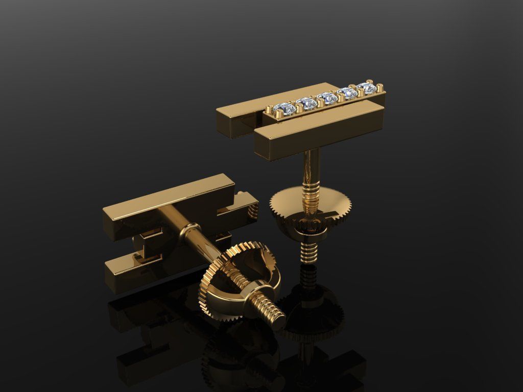 Triple Diamond Row Uneven Bar Earring 2nd Concept 3D print model_1