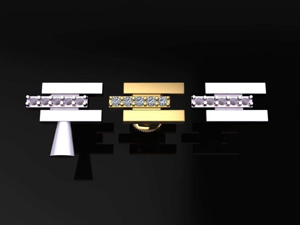 Triple Diamond Row Uneven Bar Earring 2nd Concept 3D print model_2