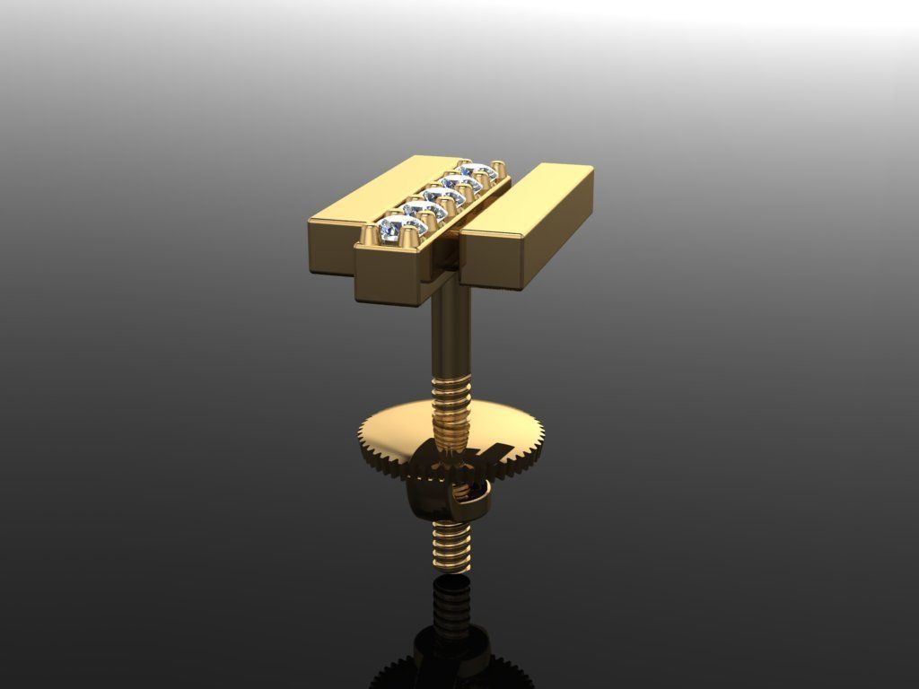 Triple Diamond Row Uneven Bar Earring 2nd Concept 3D print model_5