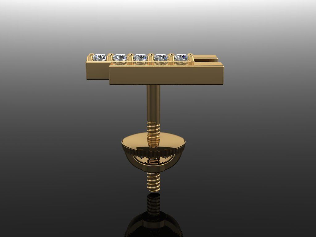 Triple Diamond Row Uneven Bar Earring 2nd Concept 3D print model_3