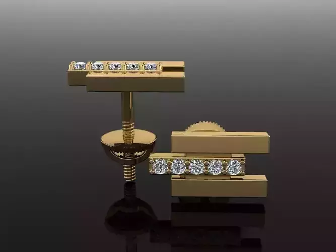 Triple Diamond Row Uneven Bar Earring 2nd Concept