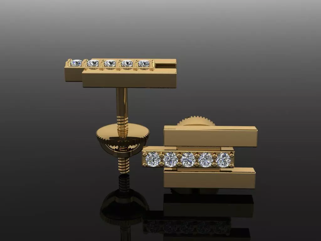 Triple Diamond Row Uneven Bar Earring 2nd Concept 3D print model_0