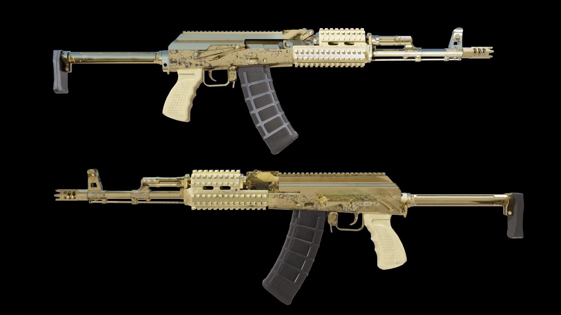 Ak-74 two ak - rifles Low-poly 3D model_2