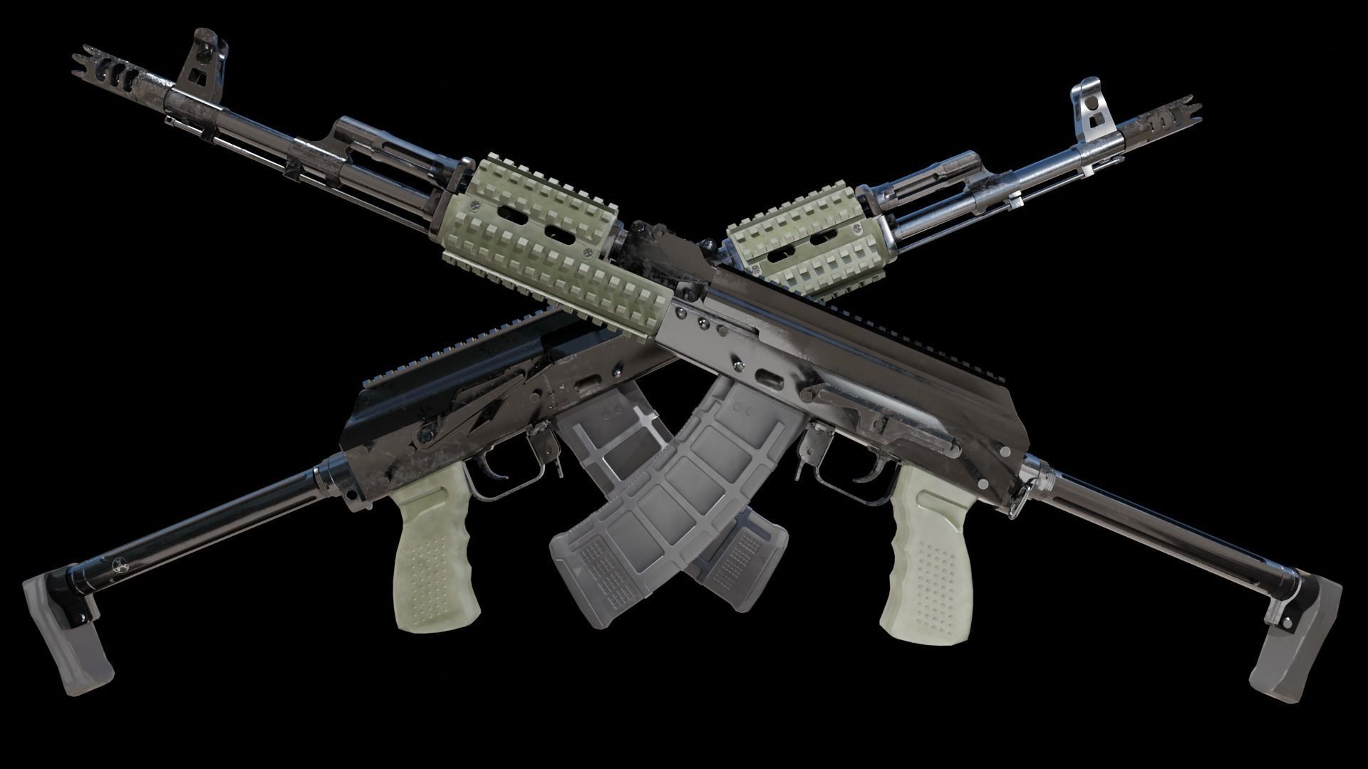 Ak-74 two ak - rifles Low-poly 3D model_4