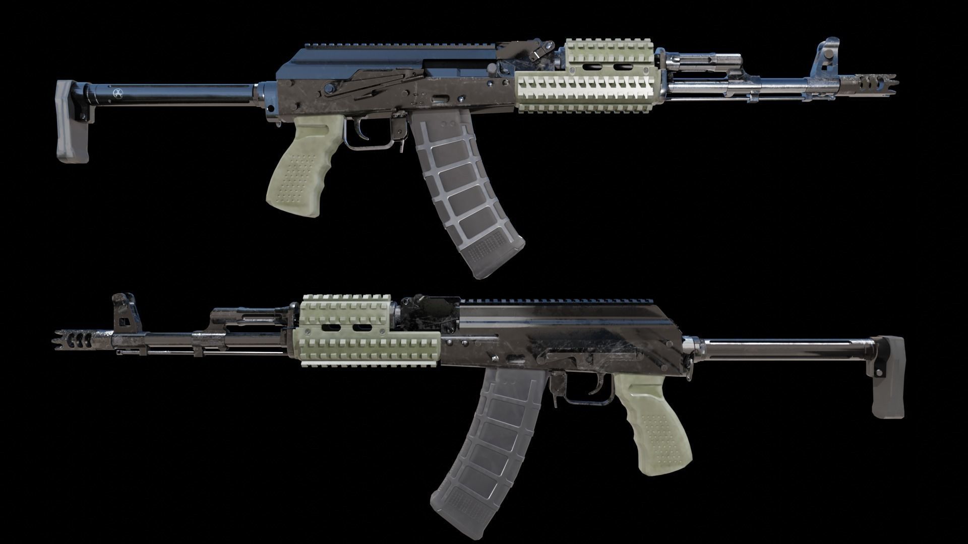 Ak-74 two ak - rifles Low-poly 3D model_1