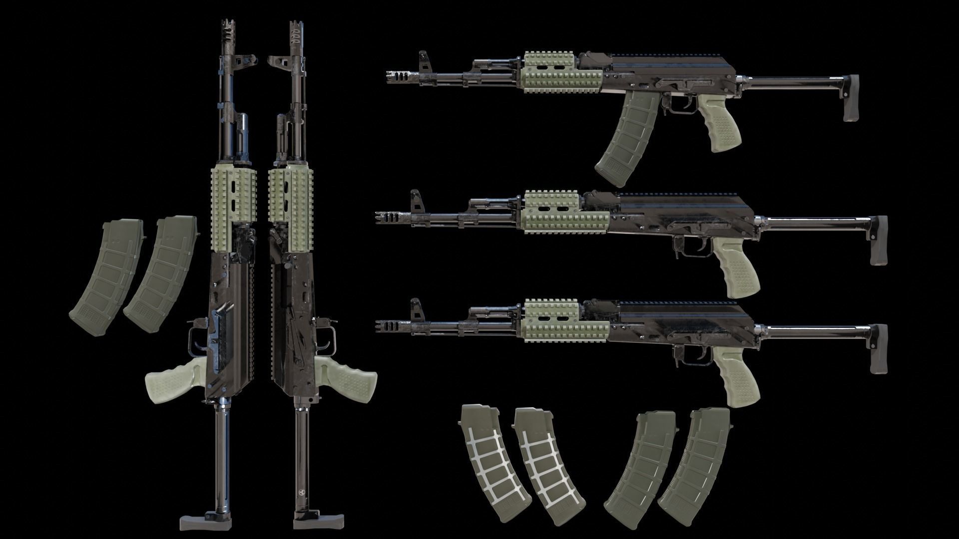 Ak-74 two ak - rifles Low-poly 3D model_7