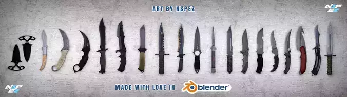CS GO Full Knife Pack 2021 Low-poly 3D model