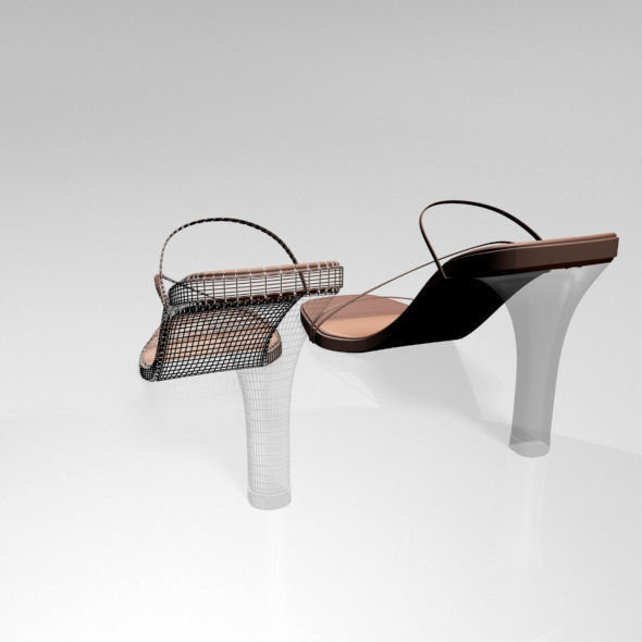 Square-Toe Chunky-Heel Slide Sandals 01 3D model | CGTrader
