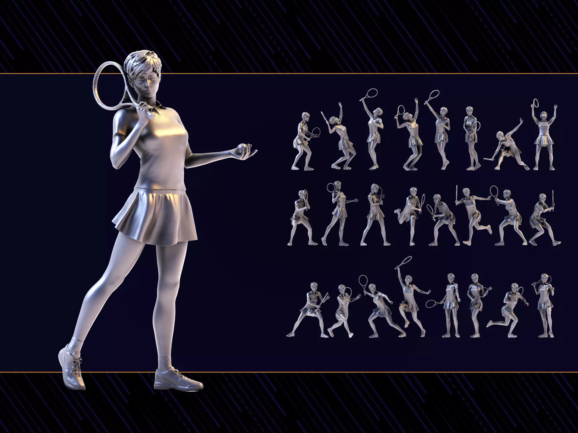 24 Tennis figures 3D model