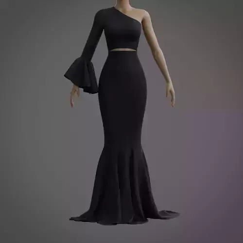 Black mermaid gown - prom dress with ruffled sleeve