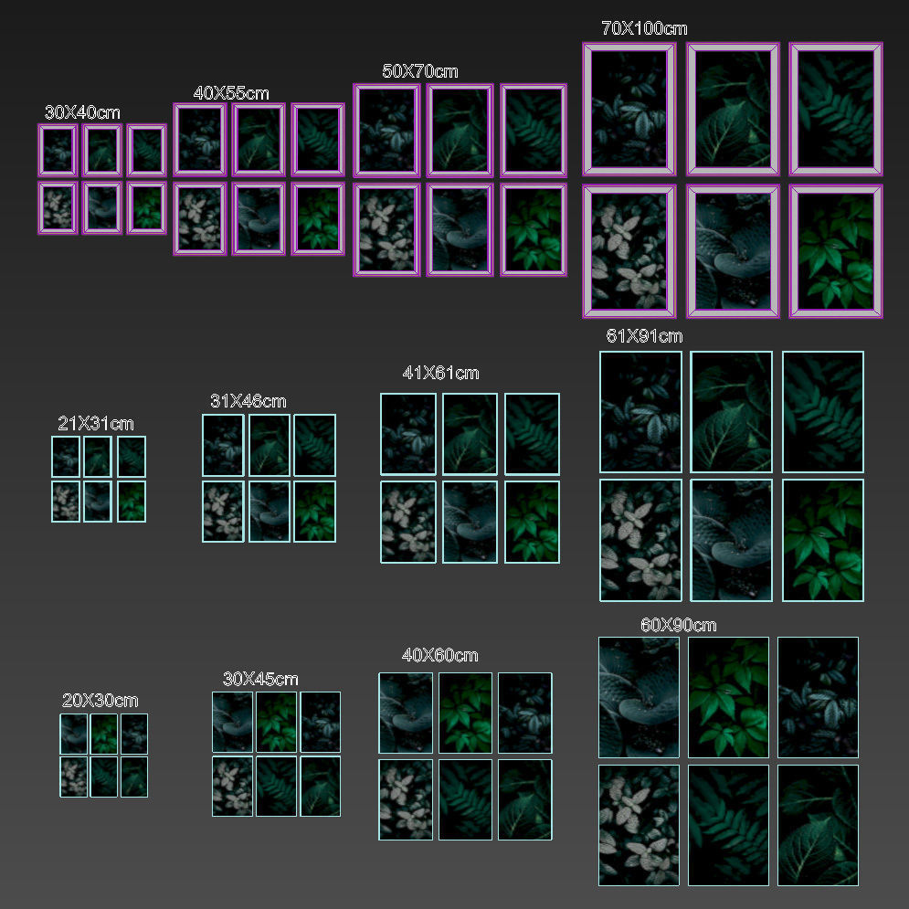 JUNIQE Dark leaves poster 3D model_7