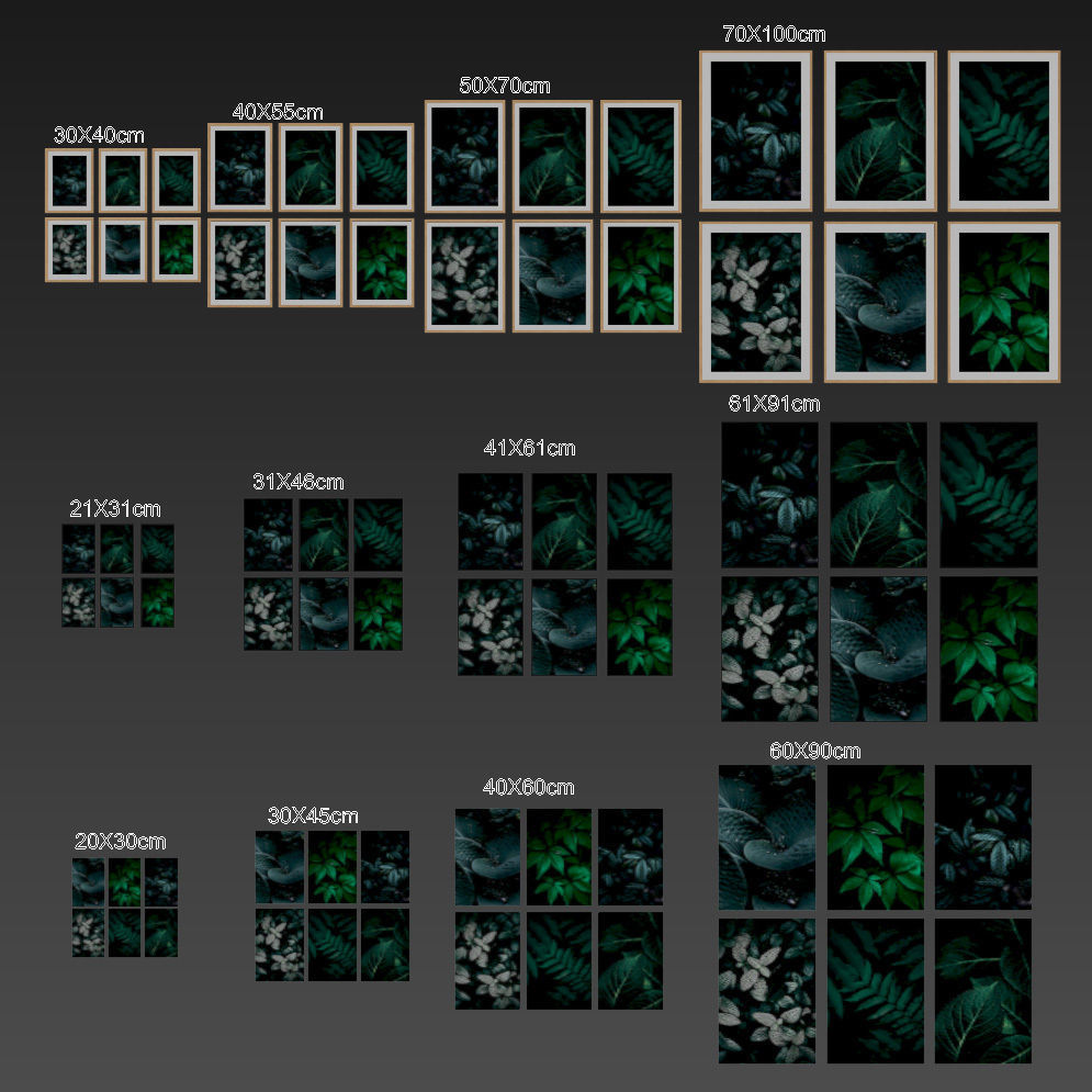 JUNIQE Dark leaves poster 3D model_6