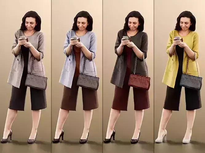 Estelle 11074 -4 Texturevariations- Woman shopping phone mobile 3D model