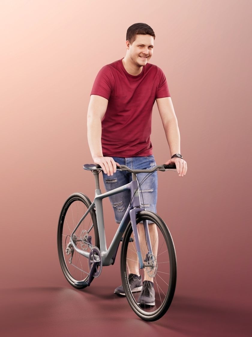 Liam 11116 - Casual Man with bike red t-shirt 3D model_2