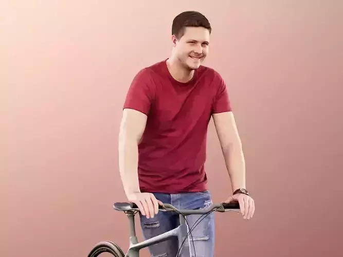 Liam 11116 - Casual Man with bike red t-shirt