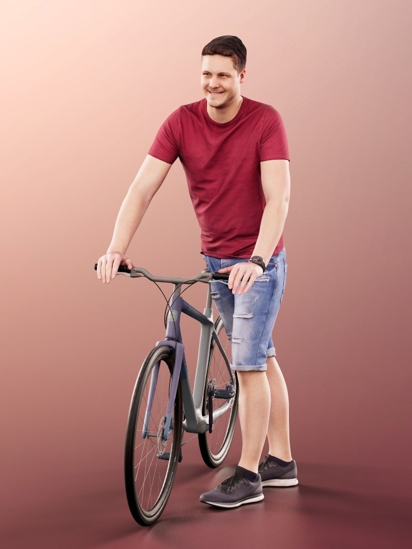 Liam 11116 - Casual Man with bike red t-shirt 3D model_3