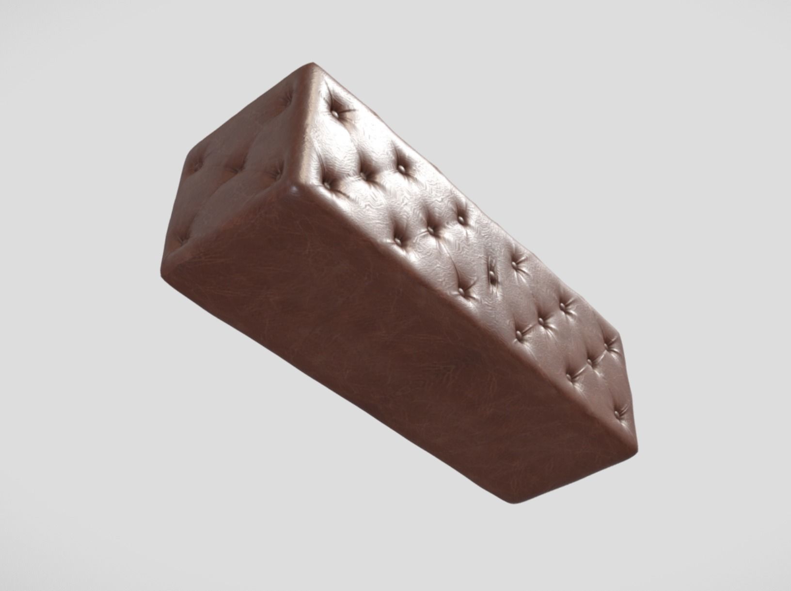 Vintage style tufted bench in brown leather 3D model_5