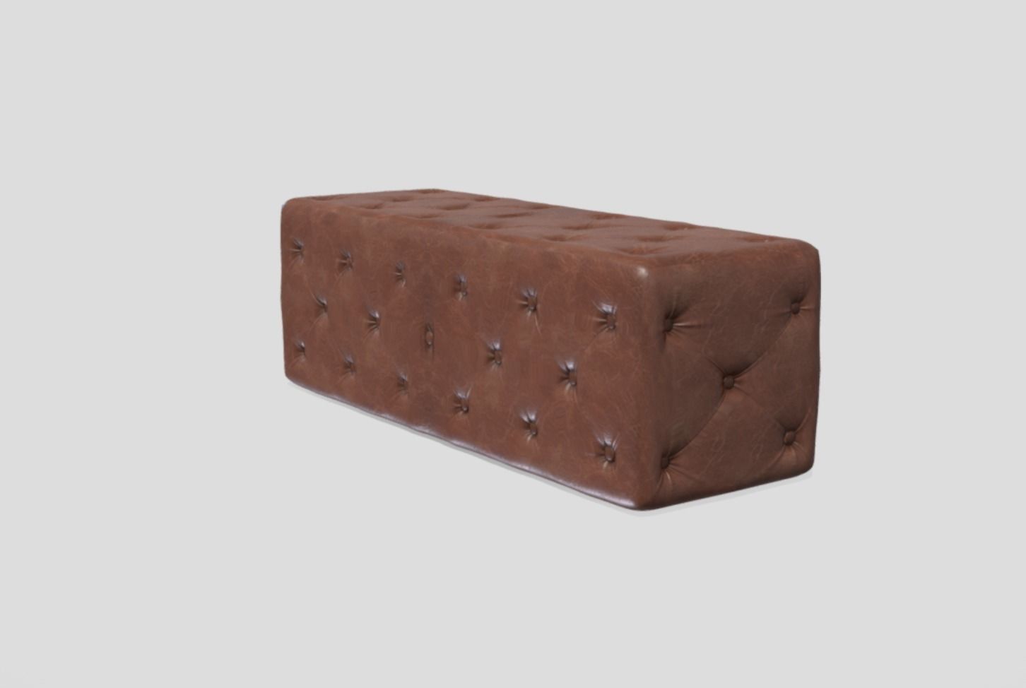 Vintage style tufted bench in brown leather 3D model_1