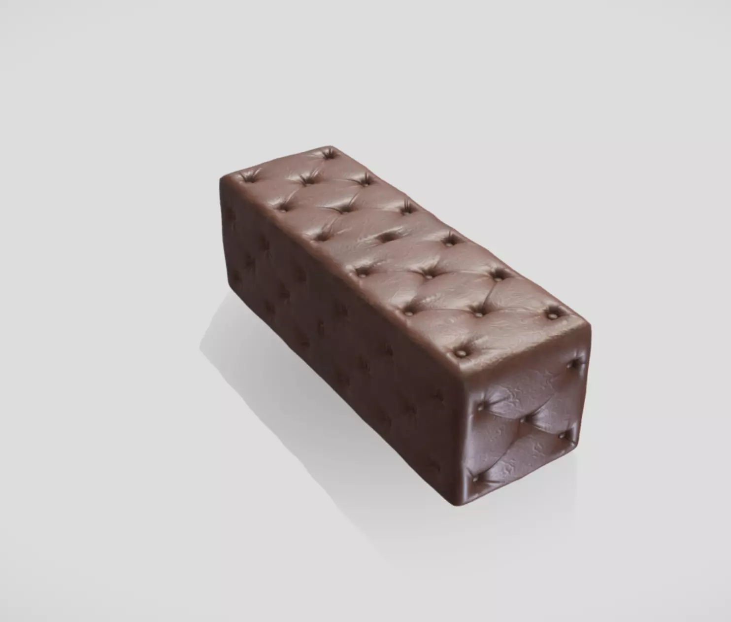 Vintage style tufted bench in brown leather 3D model_0