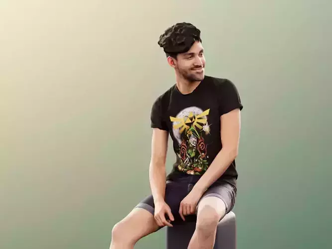 Clark 11298 - Casual Sitting Guy Smiling With Graphic Shirt