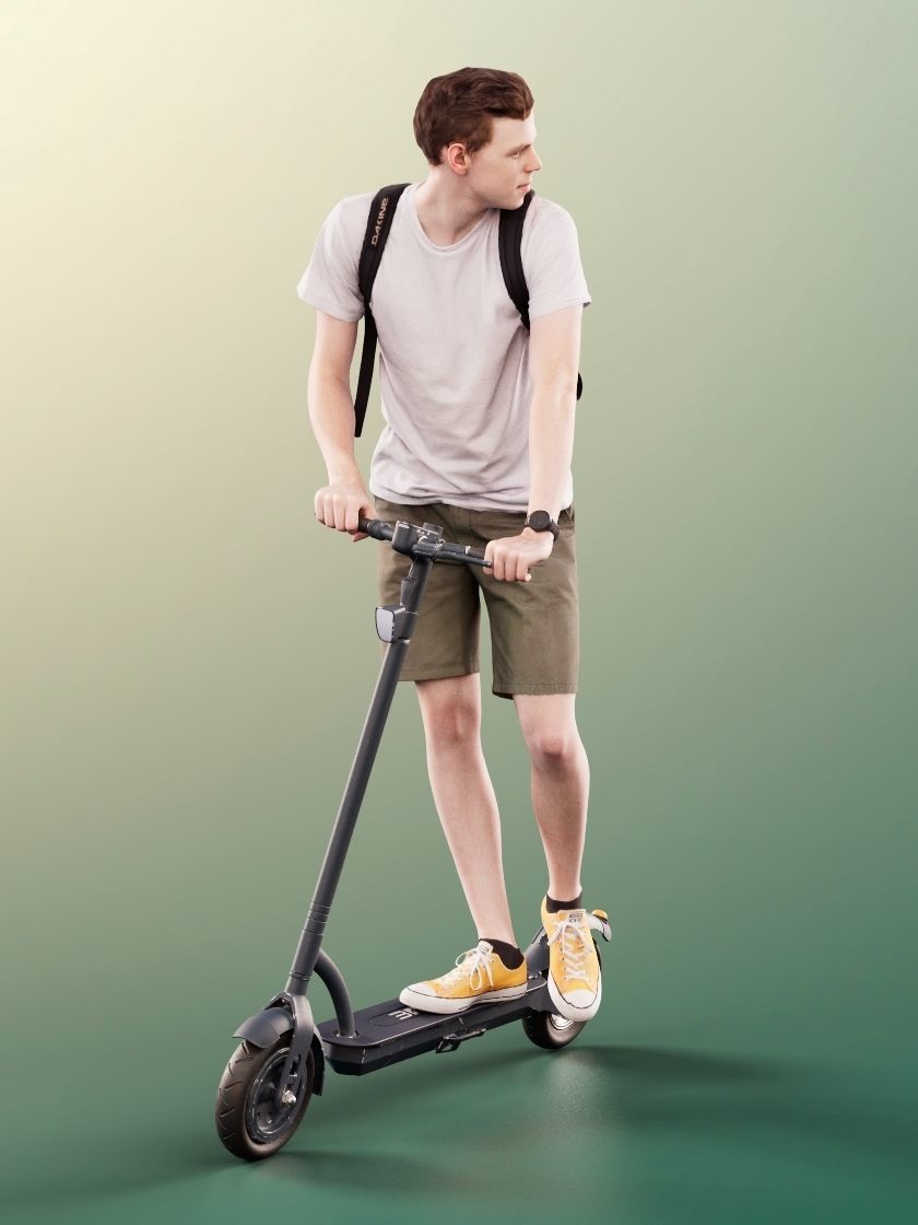 Dominik 11302 - Casual Man With Bag On Scooter Looking Back 3D model_3