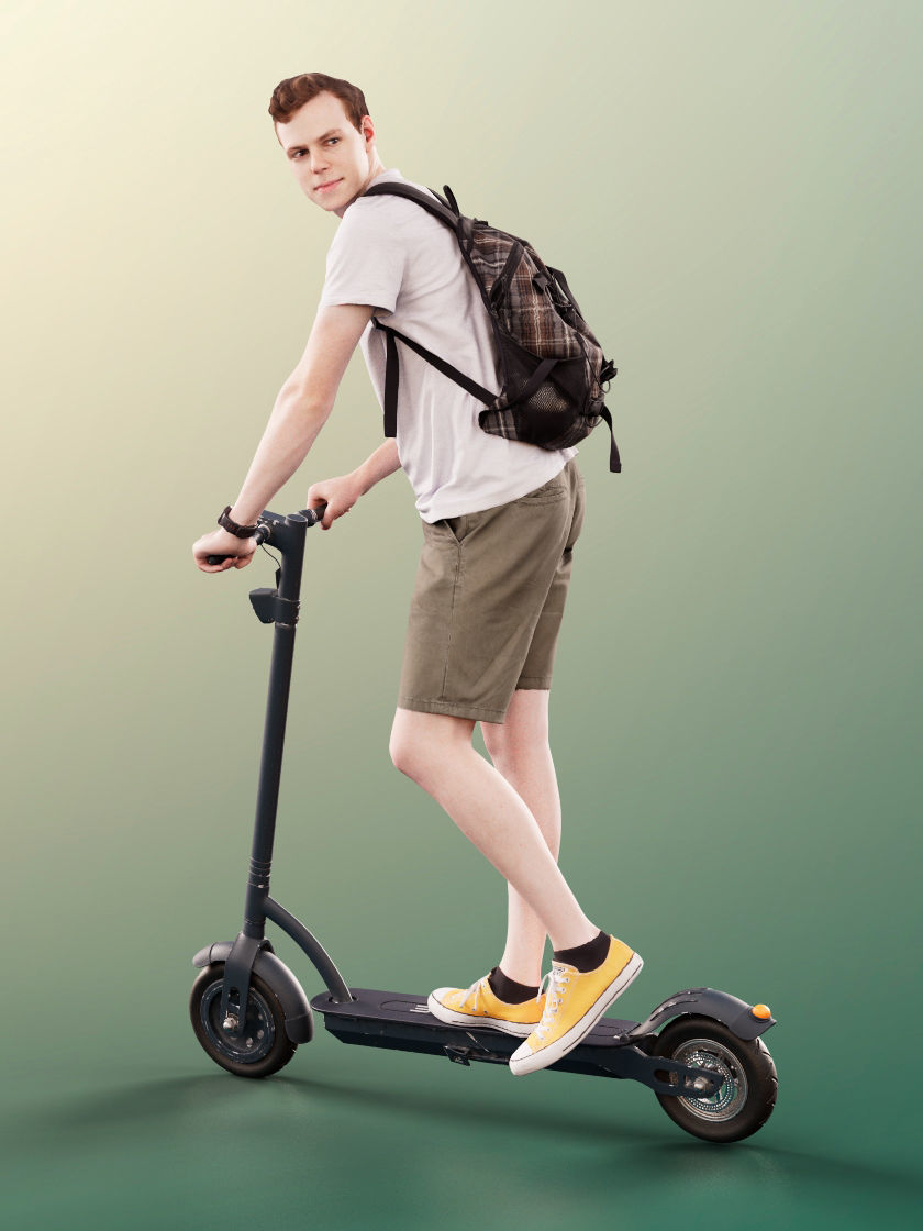 Dominik 11302 - Casual Man With Bag On Scooter Looking Back 3D model_2