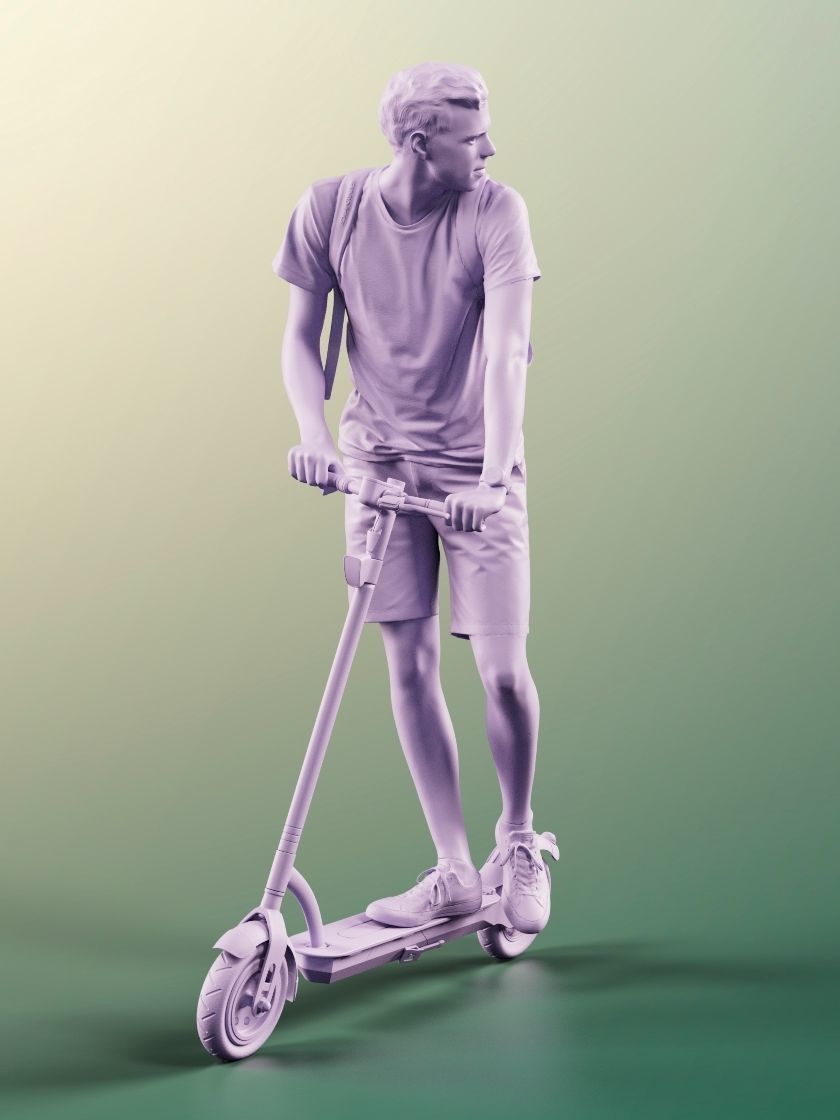 Dominik 11302 - Casual Man With Bag On Scooter Looking Back 3D model_5